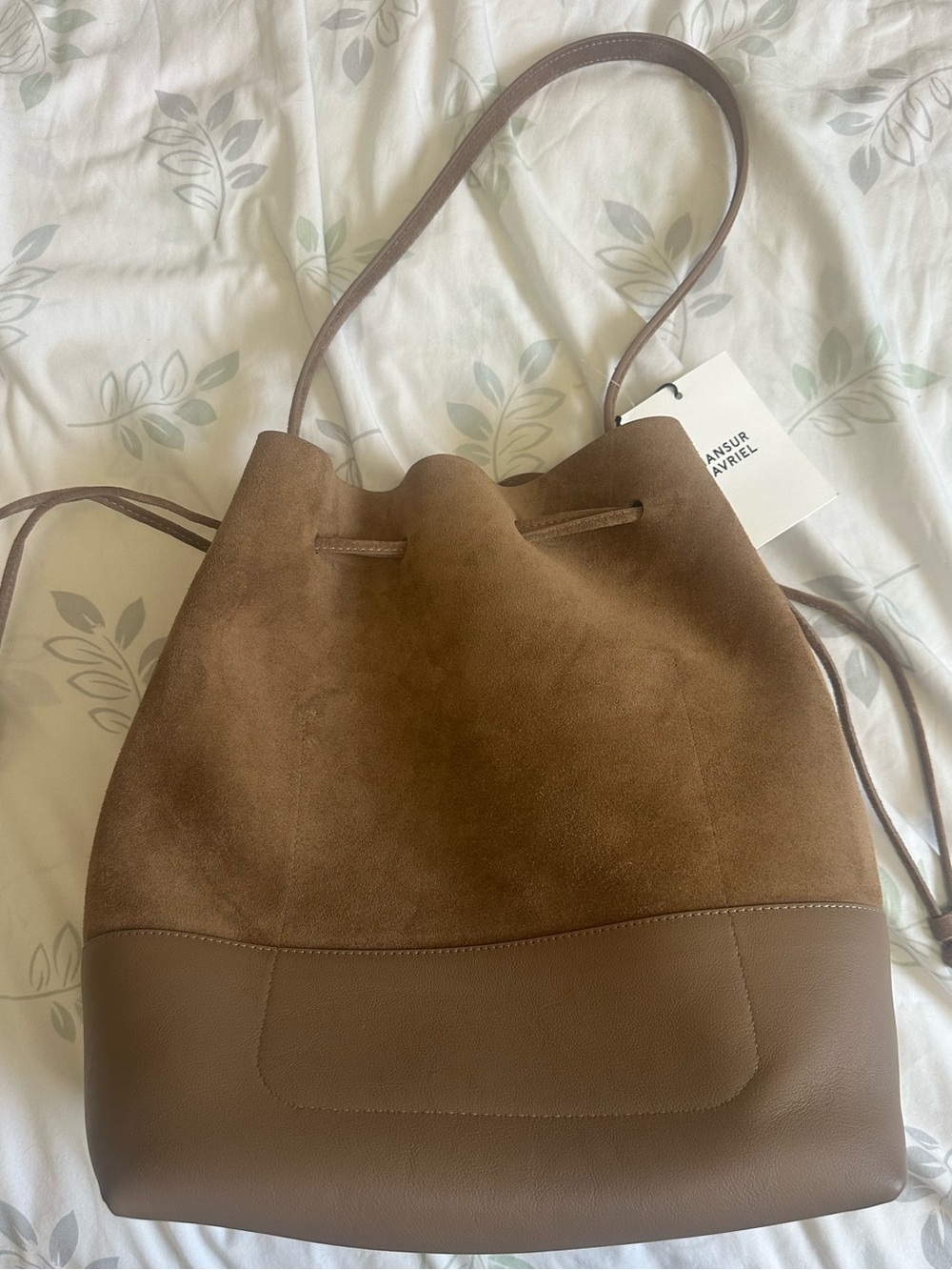 NWT - Mansur Gavriel DRAWSTRING CABAS - Anise Suede/Anise - Picture 7 of 11